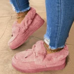 Solid Color Furry Females Feetwear Women Winter Cotton Shoes Plush Warm Snow Boots Ladies Casual Flat Short Boots 2023