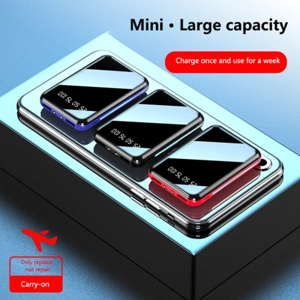 20000mAh Mini Power Bank Portable Charger Mirror Screen LED Digital Powerbank for iPhone Xiaomi Huawei Samsung External Battery - Image 2