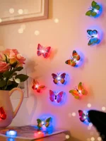 12pcs Random Plastic Creative Butterfly Decoration Home 3D Night Light Wall Stickers Christmas Festival Home Decoration