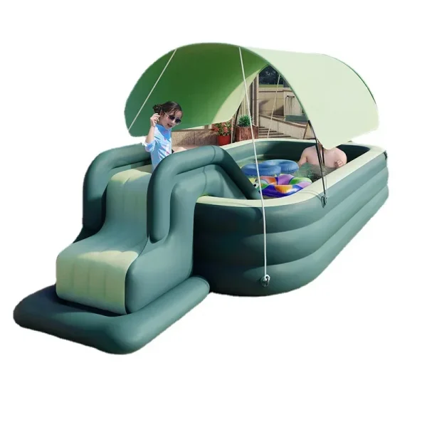 Inflatable Swimming Pool with Rain Canopy, Portable Adult Swimming Pool in Outdoor Areas, Home Garden, Backyard Inflatable Pool - Image 2