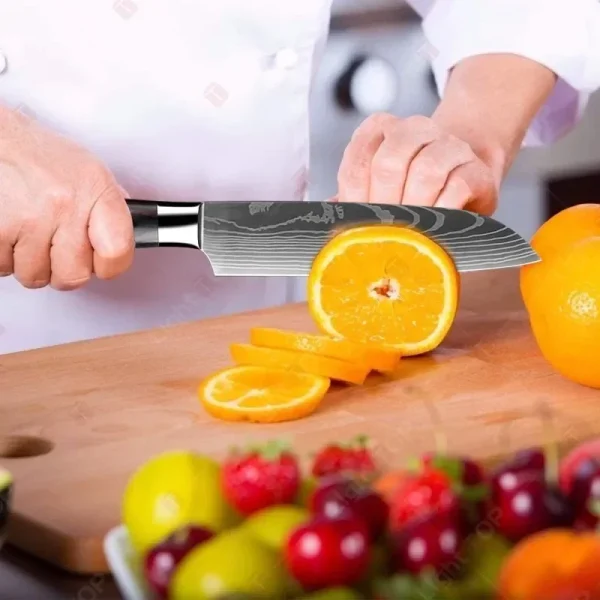 Laser Damascus Kitchen Knife Cleaver Meat Fruit Bread Knife Barbecue Boning Knife Cut Chicken Convenient Scissors Kitchen Knives - Image 2