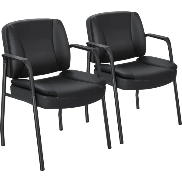 Office Guest Chair Waiting Room Reception Chairs Set of 2, PU Leather Executive Desk Chair with Padded Armrests for Meeting - Image 2