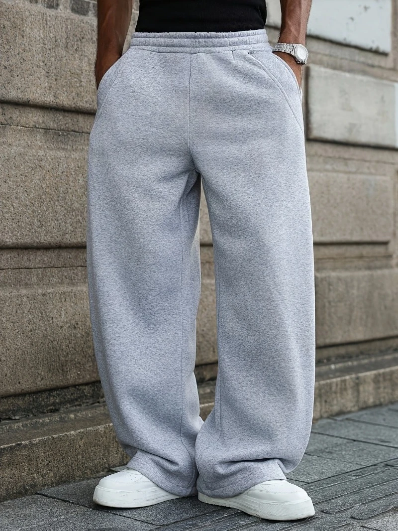 kf-S138b326195a44a7dbf434d19e0735d35S Men'S Casual Jogger Pants - Loose Fit Straight-Leg Trousers with Drawstring Waist, All-Season Comfort, Solid Color, Regular Fit - Image 1