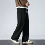 Winter Men's Wide Leg Pants 65% Cotton Velvet Lined Straight Sweatpants Solid Color Long Baggy Trousers for Outdoor Wear - Image 3