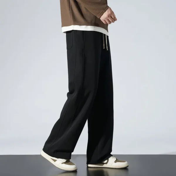 Winter Men's Wide Leg Pants 65% Cotton Velvet Lined Straight Sweatpants Solid Color Long Baggy Trousers for Outdoor Wear - Image 3