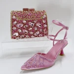 INSIGHTLINK Pink Color Gems High Heeled Sandals And Bags for Ladies Brand Designer Party Prom Stilettos Pointed Crystals Shoes - Image 2