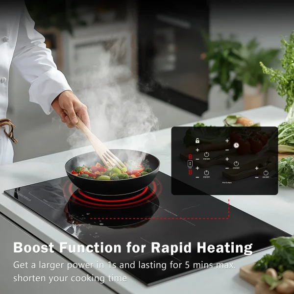 30in Built-In 4 Burners, 11600W Touch Control w/ Boost & Bridge-Sync, Easy-Clean Tempered Glass, Child Lock Induction Cooktop - Image 2