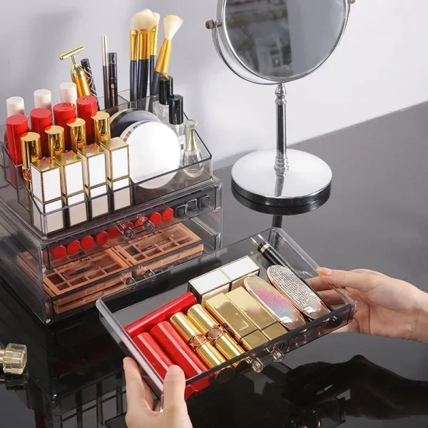 Acrylic Cosmetics Storage Case Four Drawer Type Transparent Cosmetics Box Large Size Manicure Makeup Organizer Display Case - Image 3