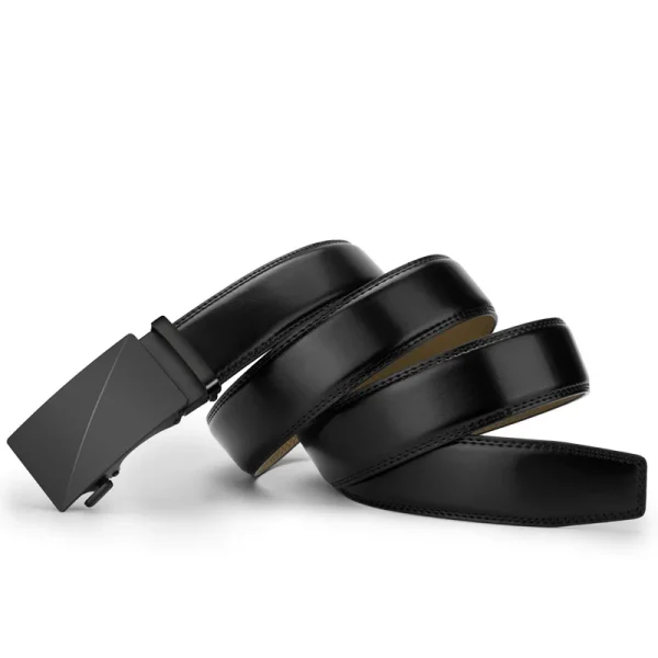 Leather belt men High Quality Genuine Leather Belts, Automatic Buckle Belt, Adjustable No Hole Belt Jeans Belt for Men - Image 2