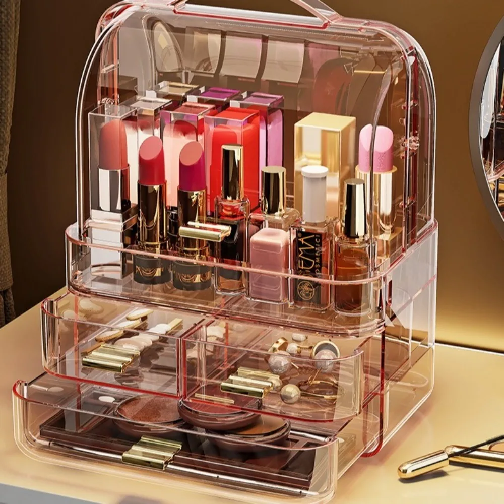 kf-S26076d8cdb9644c7b5e87990d5fb1b7fK Transparent Makeup Box Dust-proof Multi-functional Cosmetics Display Case Large Capacity Multilayer Desktop Storage Rack - Image 1