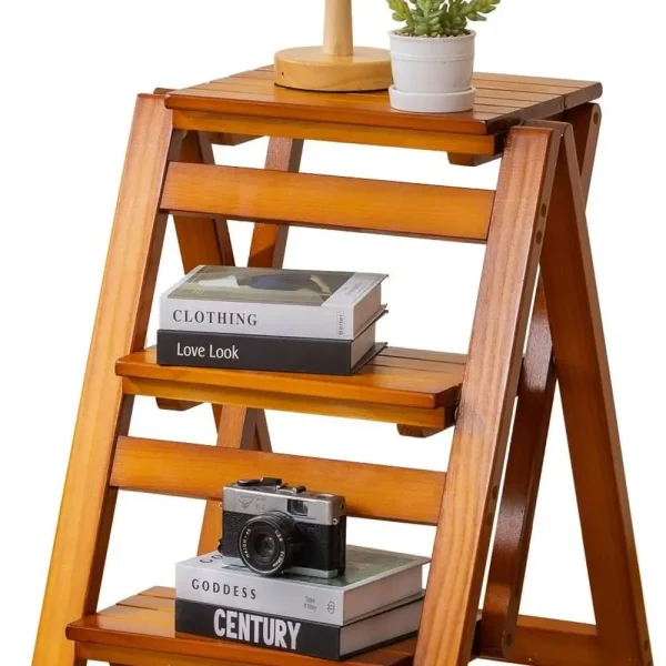 Fancy Step Ladder 3 Step Ladder, Wooden Step Stool with Floor Saver, Decorative Ladder ...