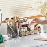 Rotating Makeup Organizer with Large Capacity for Bathroom Countertop Storage 2in1 Skincare and Cosmetic Display Case with Crys - Image 2