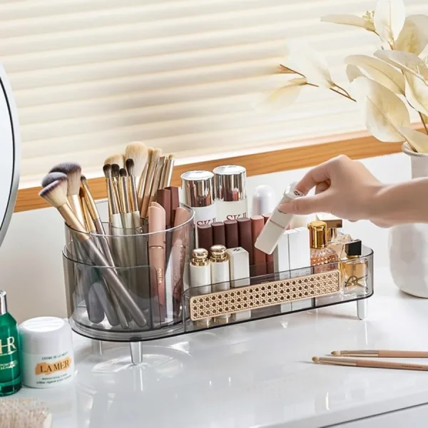 Rotating Makeup Organizer with Large Capacity for Bathroom Countertop Storage 2in1 Skincare and Cosmetic Display Case with Crys - Image 2