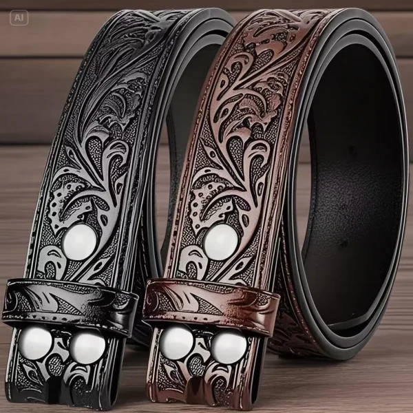 Genuine Leather retro men's and women's belt embossed pure cowhide retro nostalgic belts for women versatile jeans Western style - Image 3