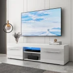 Modern TV Stand for TVs up to 59" High Gloss TV Cabinet with LED Lights Gaming Entertainment Center Media Console Living Room