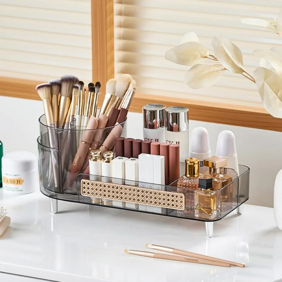 kf-S44affd1d737d429aa50315046d3a9925K Rotating Makeup Organizer with Large Capacity for Bathroom Countertop Storage 2in1 Skincare and Cosmetic Display Case with Crys - Image 1