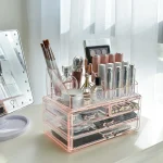 Pink Jewelry Cosmetic Storage Display Boxes Two Pieces Set Organizer Makeup Holder for Vanity SpaceSaving Organization Solution