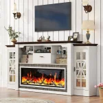 Fireplace TV Cabinet with 50 Electric Fireplace, 42 Tall Entertainment Center for up to 90 TV, w/Charging Station,