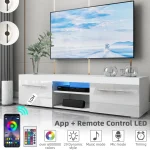 Modern TV Stand for TVs up to 59" High Gloss TV Cabinet with LED Lights Gaming Entertainment Center Media Console Living Room - Image 3