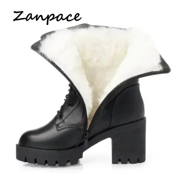 2025 Winter Leather Women Winter Boots Thick Wool Warm Women High-heeled Genuine Boot High-quality Female Snow Boots Women Shoes - Image 2