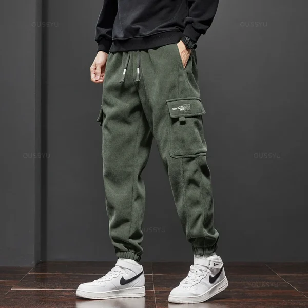 Winter Men's Fleece Warm Cargo Corduroy Pants Jogging Sweatpants Work Y2k Korean Pants Loose Harem Casual Trousers for Men - Image 2