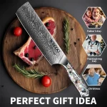 Professional Damascus Steel Kitchen Knife Meat Cleaver Kitchen Cutting Tools Exquisite Abalone Shell Handle with Gift Box - Image 2
