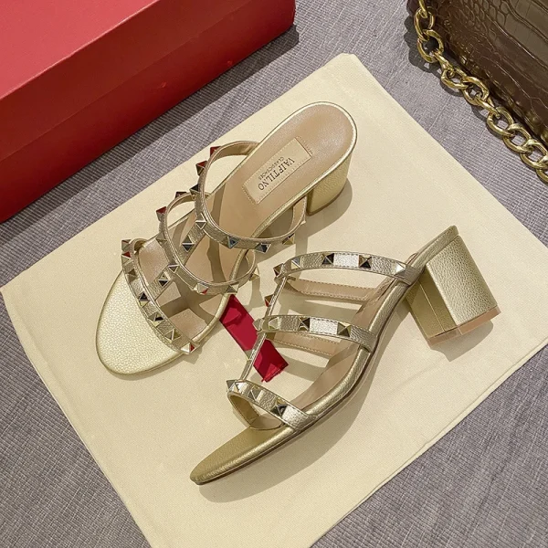 Women's sandals Gladiator summer 2025 luxury Brand Designer Heeled slipper Leather Silver Rivets High Heels Ladies shoes Women - Image 2
