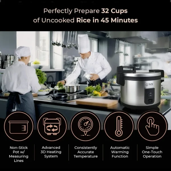 Commercial Stainless Steel Rice Cooker - Professional 64 Cup Cooked 32 Cup Uncooked Rice Maker Cooker With Non Stick Pot Hinged - Image 2