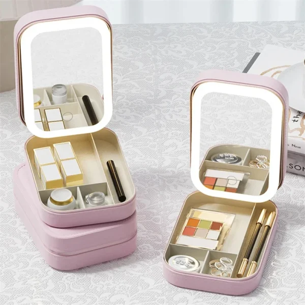 LED Mirror Makeup Storage Box Portable Travel Makeup Case Cosmetic Bag Large-capacity Make Up Storage Box Makeup Accessories - Image 2