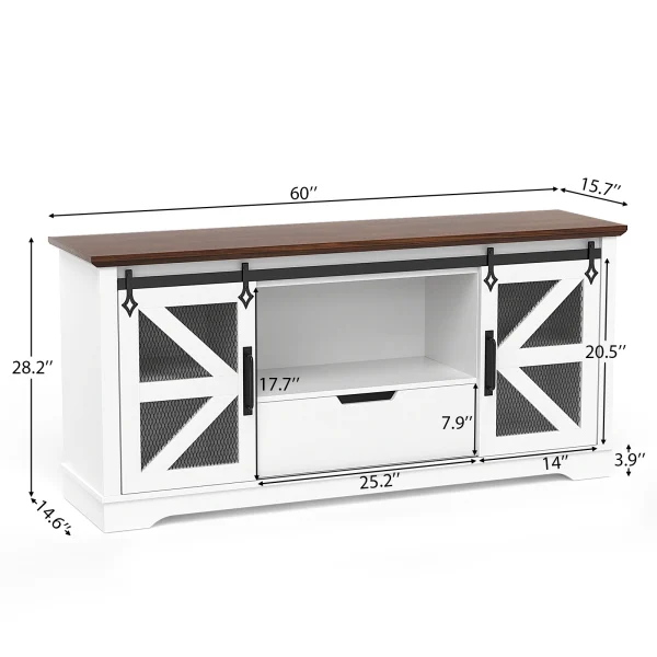 Modern TV Cabinet for TVs up to 60’’, Entertainment Center w/1 Drawer & 2 Storage Cabinets, Large Media Console Cabinet - Image 3