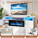 Fireplace TV Cabinet with Power Outlet for TVs UP to 80",Electric Fireplace Entertainment Center with LED Lights &Storage Cabinets - Image 3