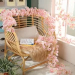180CM Artificial Sakura Flowers Vine Flower Wall Hanging Cherry Blossom Vine Party Decorations Indoor and Outdoor Decoration