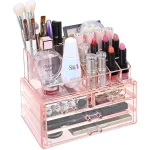 Pink Jewelry Cosmetic Storage Display Boxes Two Pieces Set Organizer Makeup Holder for Vanity SpaceSaving Organization Solution - Image 2