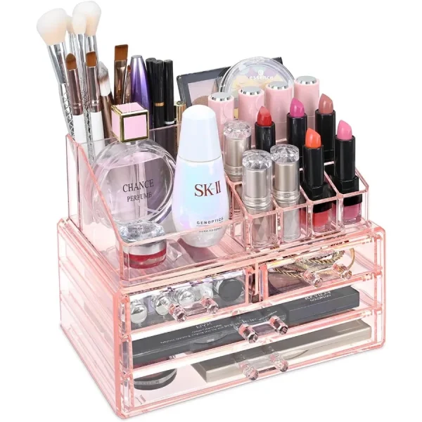 Pink Jewelry Cosmetic Storage Display Boxes Two Pieces Set Organizer Makeup Holder for Vanity SpaceSaving Organization Solution - Image 2