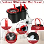 Spin Mop and Bucket with Wringer Set – 3 Microfiber Mop Heads & 61" Stainless Steel Adjustable Handle for Floor Cleaning - Image 2