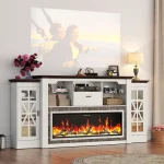 Fireplace TV Cabinet with 50 Electric Fireplace, 42 Tall Entertainment Center for up to 90 TV, w/Charging Station, - Image 3