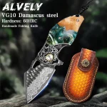 Men's and Women's EDC Folding Knife, Damascus Steel Pocket Knife, Suitable for Outdoor Survival Camping Knife, Jungle Exploratio