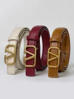 2025 New V Initial Slim Belt - Semi-Enclosed Letter Design PU Waistbelt for Women, Multiple Colors Perfect for Jeans Shorts