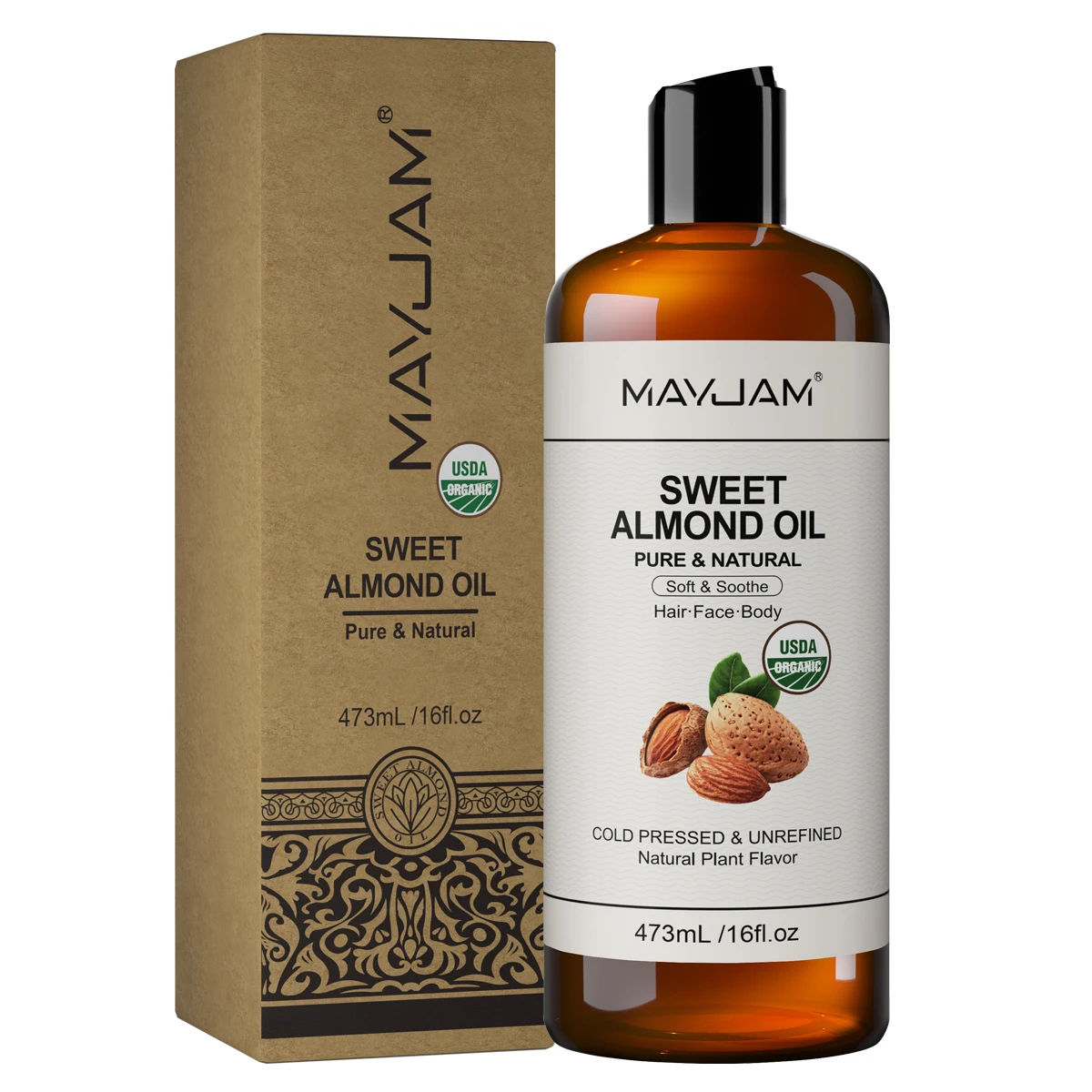 kf-S8c3b66c7219242cba7f57587822c5092v Organic Sweet Almond Oil Cold Pressed 16 floz Sunflower Grapeseed Jojoba Castor Essential Oil Moisturizing for Face, Hair, Skin - Image 1