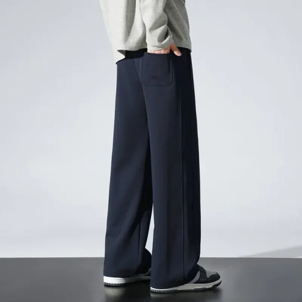 Winter Men's Wide Leg Pants 65% Cotton Velvet Lined Straight Sweatpants Solid Color Long Baggy Trousers for Outdoor Wear - Image 2