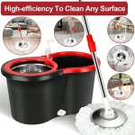 Spin Mop and Bucket with Wringer Set – 3 Microfiber Mop Heads & 61" Stainless Steel Adjustable Handle for Floor Cleaning