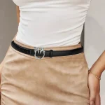 Elegant Silver Metal Buckle Ladies Belt PU Leather Versatile for Various Occasions Jeans Casual Pants Matching - Image 4