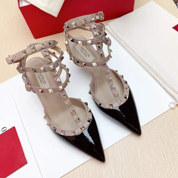 Women's Gladiator sandals Summer Black luxury Woman shoes Rivet High-heeled Three Straps Ankle Fashion Designer Ladies Shoes - Image 3