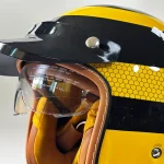 New Retro Motorcycle Helmet Yellow Bee 3/4 Shell Motorcycle Built-In Windshield with Hat Brim Vintage Style Cycling Safety Gear - Image 2