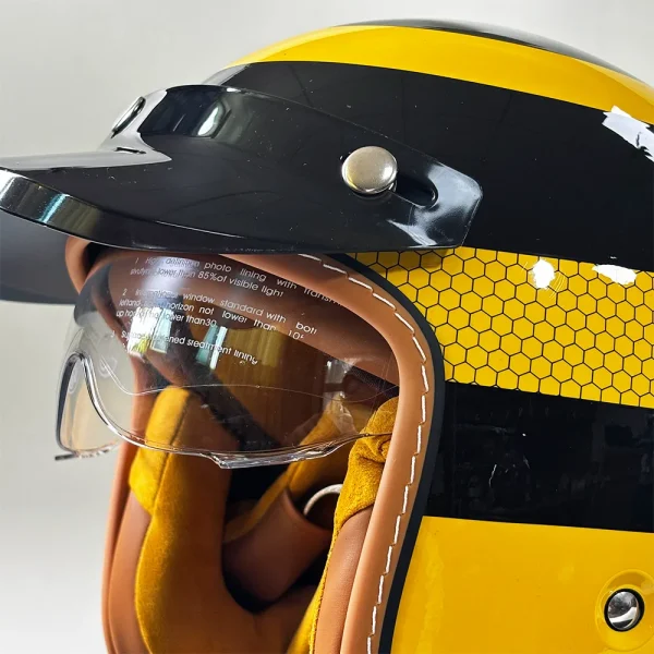 New Retro Motorcycle Helmet Yellow Bee 3/4 Shell Motorcycle Built-In Windshield with Hat Brim Vintage Style Cycling Safety Gear - Image 2
