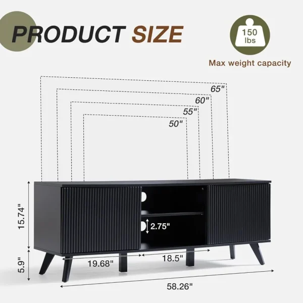 TV Stand for TVs up to 65'',Modern Mid Century Entertainment Center with Storage TV Cabinet,TV Media Console for Living Room - Image 3