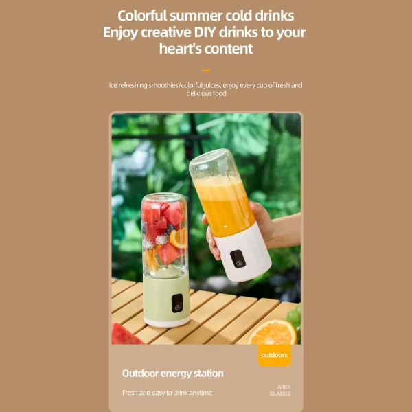 Portable Blender Cup Rechargeable Electric USB Juicer Mini Blender 500ml Large Capacity with 1500mAh Battery for Fruit Smoothies - Image 2