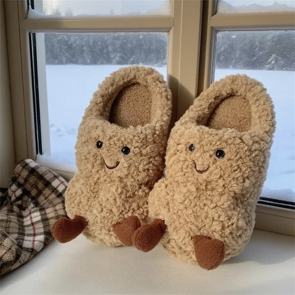 New winter cartoon fun peanut warm plush slippers indoor fashion casual comfortable non-slip household cotton shoes - Image 2