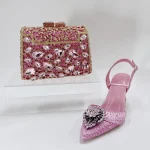 INSIGHTLINK Pink Color Gems High Heeled Sandals And Bags for Ladies Brand Designer Party Prom Stilettos Pointed Crystals Shoes