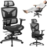 Ergonomic Office Chair with Footrest, 5D Adjustable Armrests, Comfy Swivel Rolling Mesh Computer Desk Chair with Lumbar Support